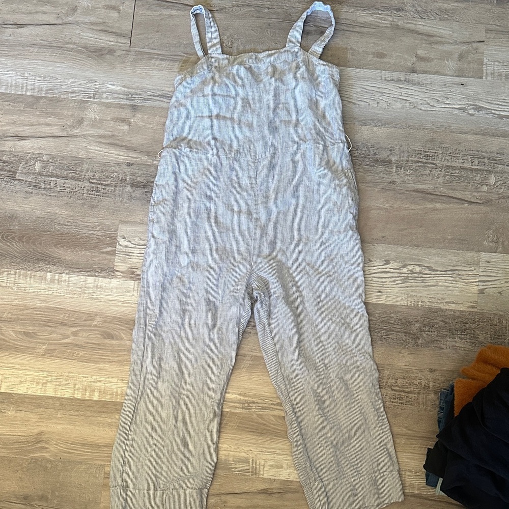 Quince light blue and white striped jumpsuit